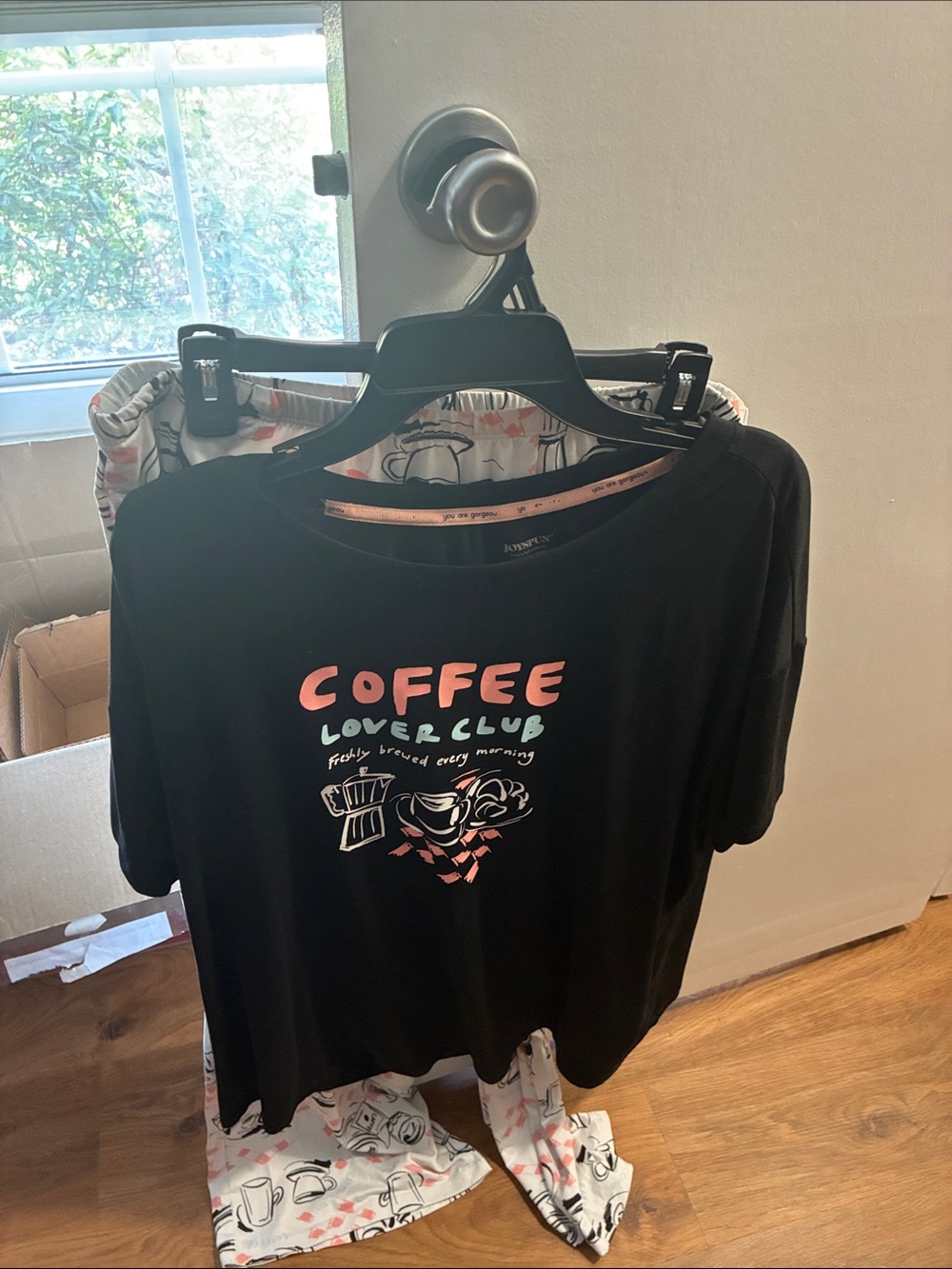 Women's Black 'Coffee Lover Club' Graphic Pajama Tee Set